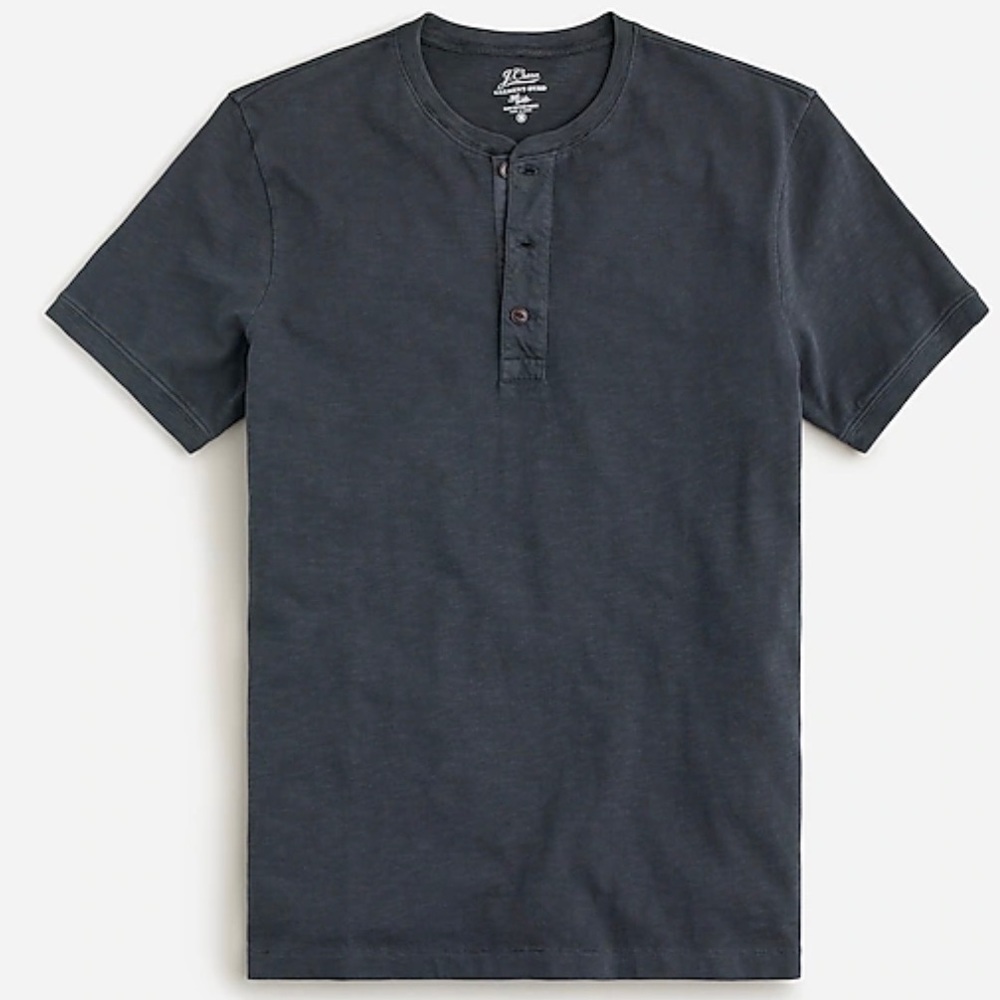 J Crew garment-dyed slub cotton short-sleeve henley in the color Black